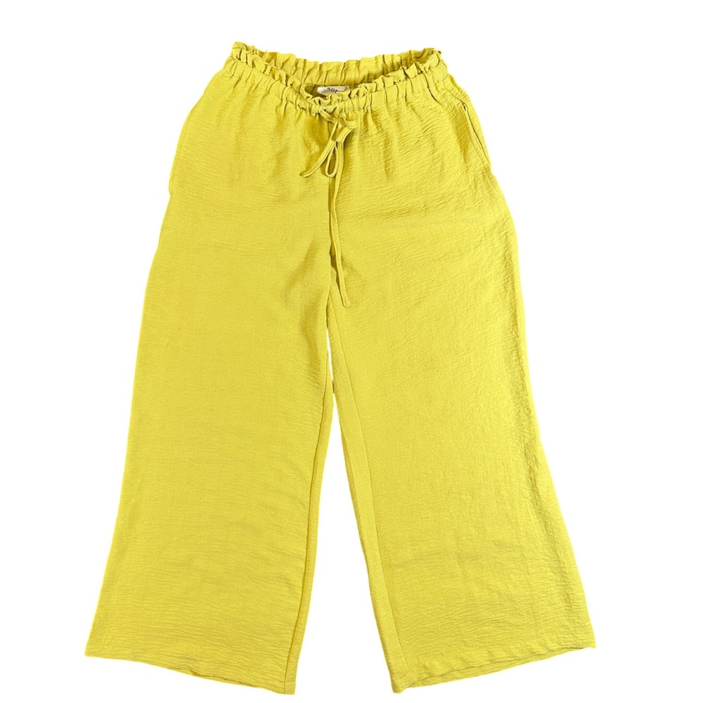 Korye Mustard Yellow Wide Leg Paperbag Waist Pants Small Drawstring Textured